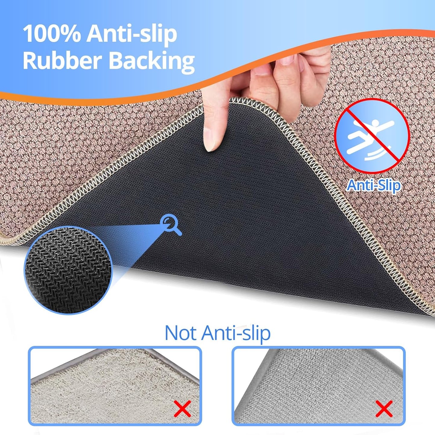 Upgraded Bathroom Rugs 24x48Inch, Thin Bath Mat with Rubber Backing Non-Slip, Absorbent,Quick Dry Machine Washable, Home Decor Accessories Cozy Cloth Bathroom Mat fit Under Door/Sink/Tub/Shower-Biege