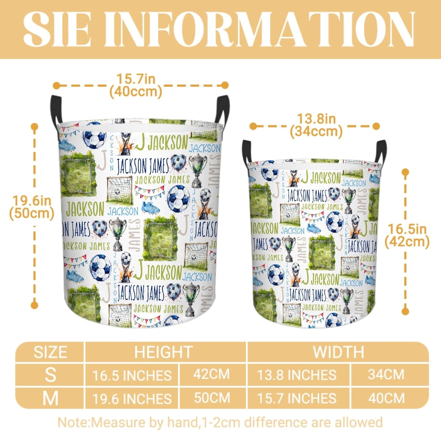 Personalized Soccer Laundry Basket, Custom Sports Laundry Hamper With Name Gifts For Kids Baby Adults, Collapsible Dirty Clothes Storage Organizer With Handles S 16.5 X 13.8in