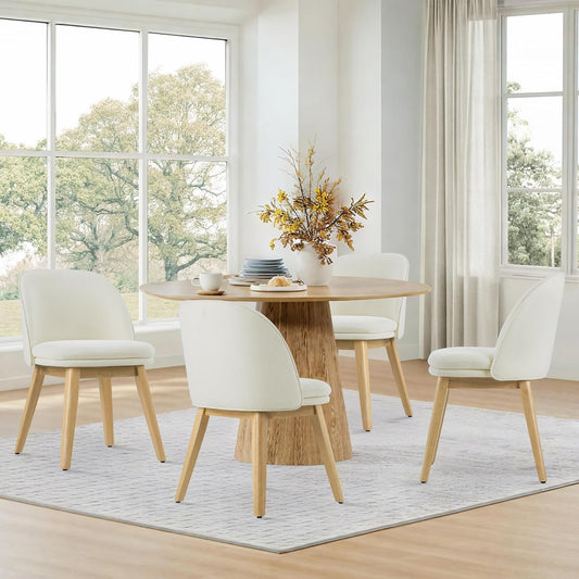 Wooden Dining Chairs Set of 4, Fabric Upholstered Modern Dining Room Chairs with Double-Layer Thick Seat Cushion & Ergonomic Backrest for Restaurant, Kitchen and Café, 2 Boxs