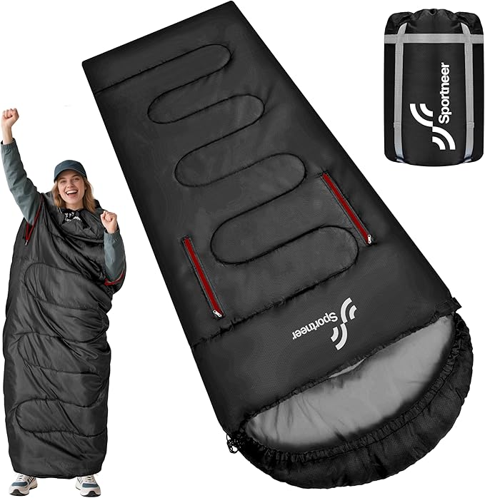 Sportneer 0 Degree Wearable Sleeping Bag for Adults & Kids – Walkable with Arm Zippers, Waterproof & Warm, Compact for Camping, Stadiums, Travel, Backpacking & Car Use