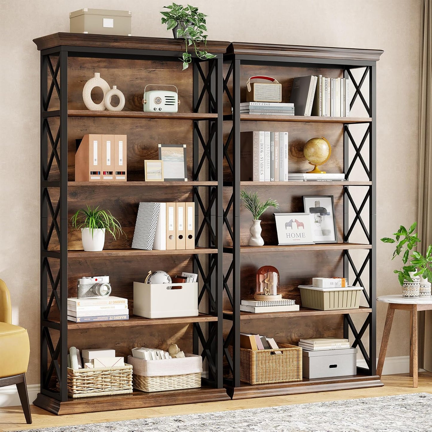 Tribesigns 6-Tier Bookcase, 71 Inches Industrial Bookshelves and Bookcases, Floor Standing 5 Shelf Display Storage Shelves Tall Bookcase for Home Office, Living Room, Bed Room, 2 Pcs