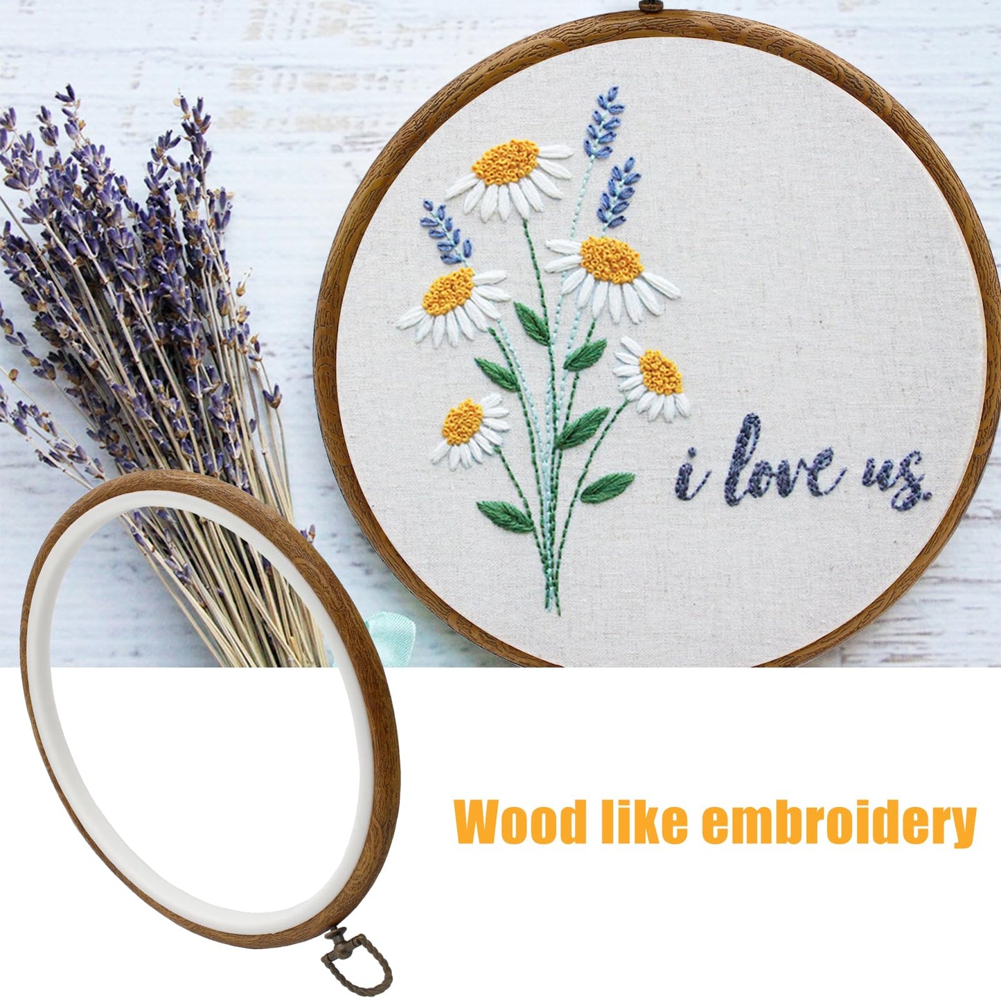 Auvotuis 3Pcs 9 Inch Round Embroidery Hoops Imitated Wood Cross Stitch Hoop, Circle Display Frame for DIY Christmas Ornament, Art Craft Sewing