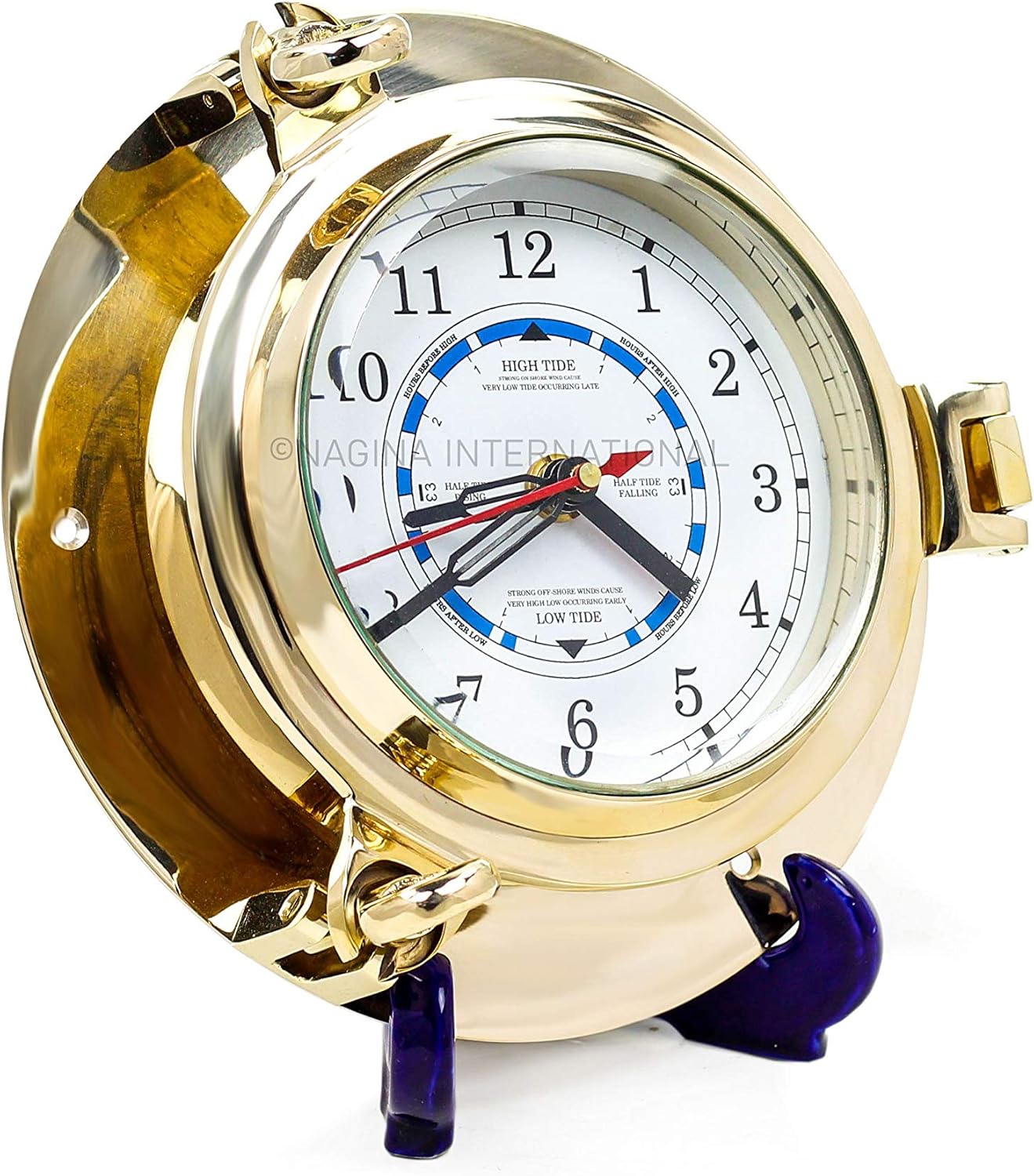 Nagina International 9" Solid Brass Porthole Time and Tide Clock