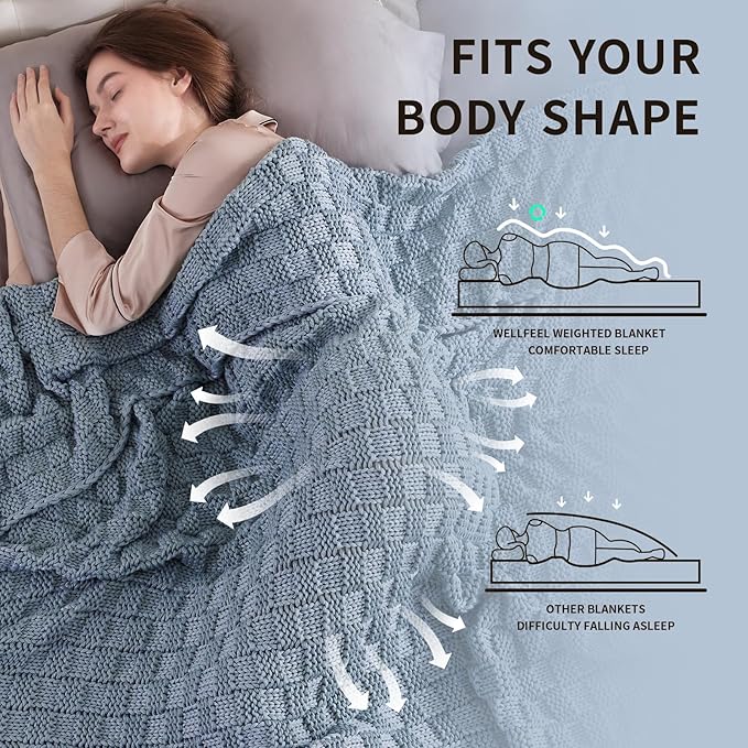 Knitted Weighted Blanket Kids, No Beads Heavy Blanket 36” x 48'' 5lbs, Breathable Chunky Knit Blanket, Cooling Weighted Blanket for Hot Sleepers, Christmas Home Decor (Light Blue)