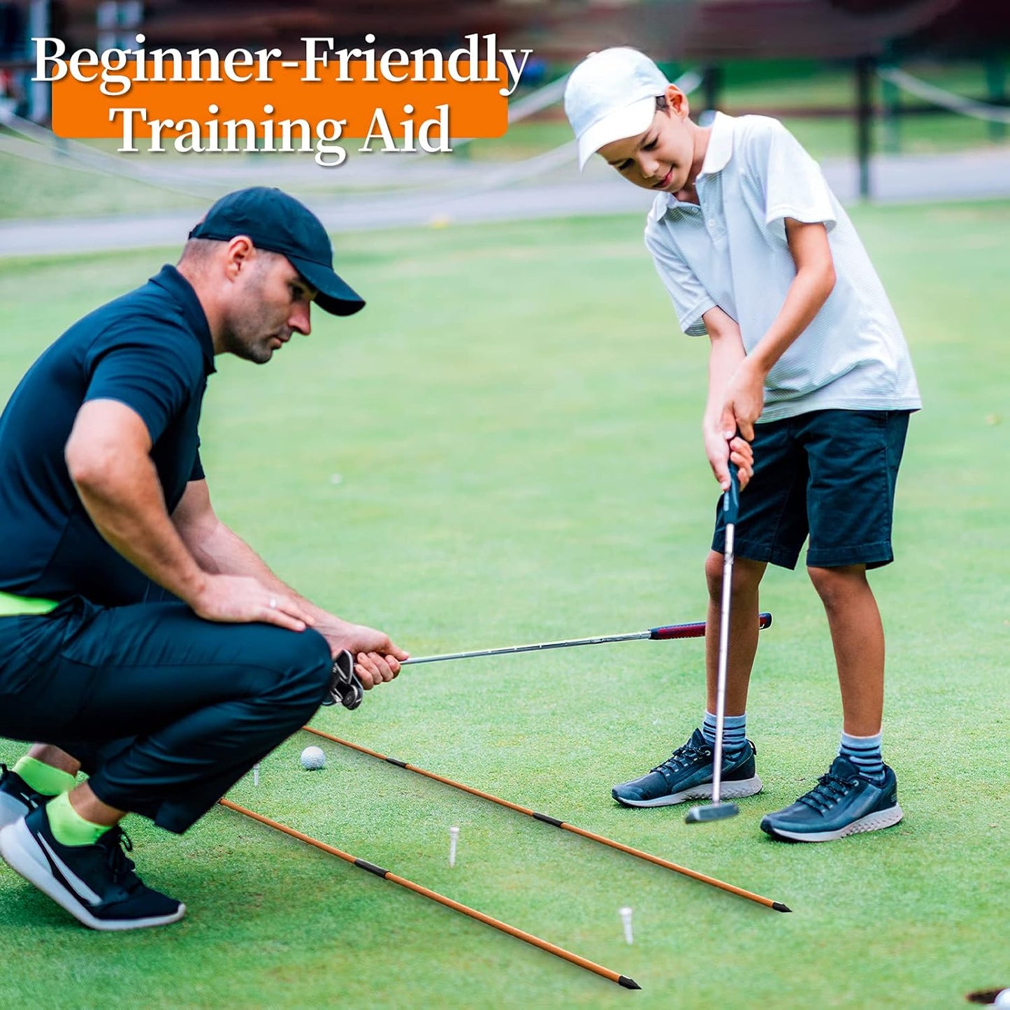 MoKo Golf Alignment Stick, 2 Set Golf Alignment Rods, 48" Collapsible Alignment Stick Golf Training Aid for Aiming, Putting, Posture Corrector, Golf Practice Sticks with Clear Tube Case