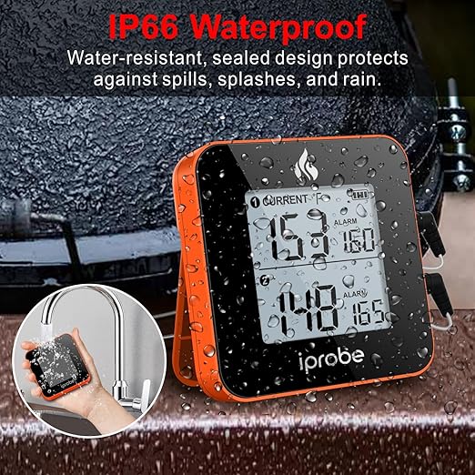 600 ft Range Digital Wireless Meat Thermometer with 2 Probes - Bluetooth & Rechargeable for Grilling Smoker Turkey, Fish, Beef