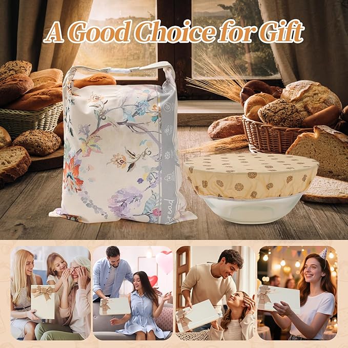 Reusable Bread Bags for Homemade Bread and Beeswax Bowl Cover Set -Organic Cotton Beeswax bread bags and Dough Proofing Cover-Beeswax Wraps for Food-Bread Baker Set-Gift for Bakers