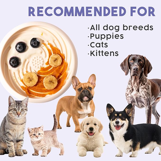 Awoo Lick Dish Silicone Dog & Cat Lick Mat & Slow Feeder with Suction Cups, Non-Slip, Dishwasher Safe, Extend Mealtime, Reduce Anxiety (Periwinkle)