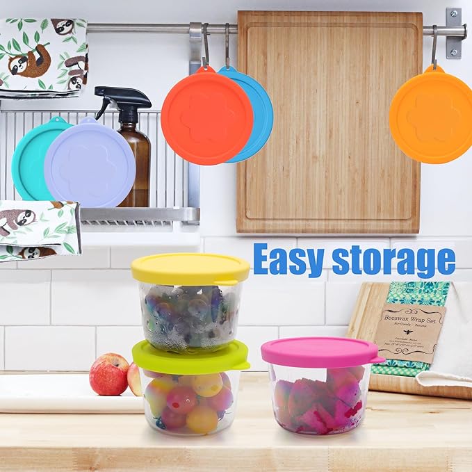 1 Cup 2 Cup Round Silicone Replacement Lids for Pyrex 7202-PC, 7200-PC Glass Bowls, 8 Pack, Microwave & Dishwasher & Freezer Safe (Container not Included)