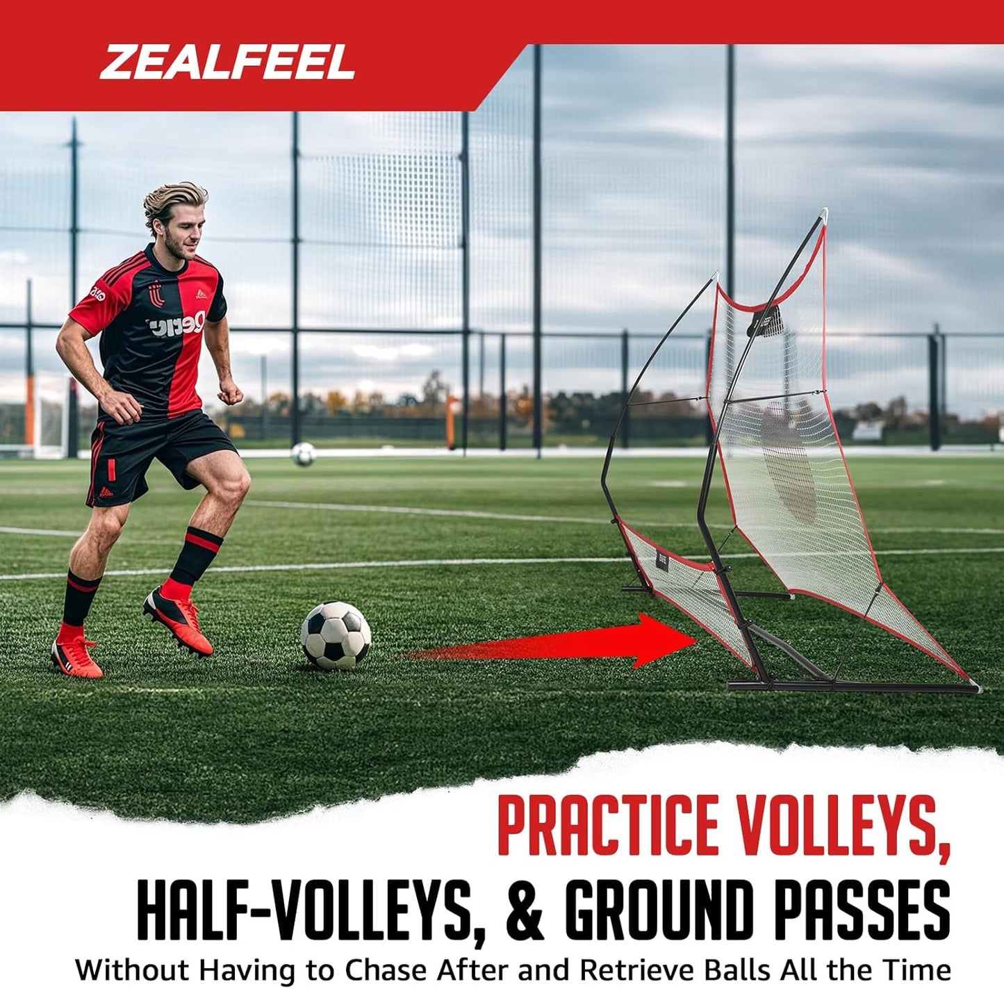 Soccer Rebounder, 2-in-1 Soccer Rebound Net, 6'x4.7' Large Net & 6'x16" Small Net, Soccer Bounce Back Net Practice for Team Volley Passing Solo Training, Football Trainer with Carry Bag Cones