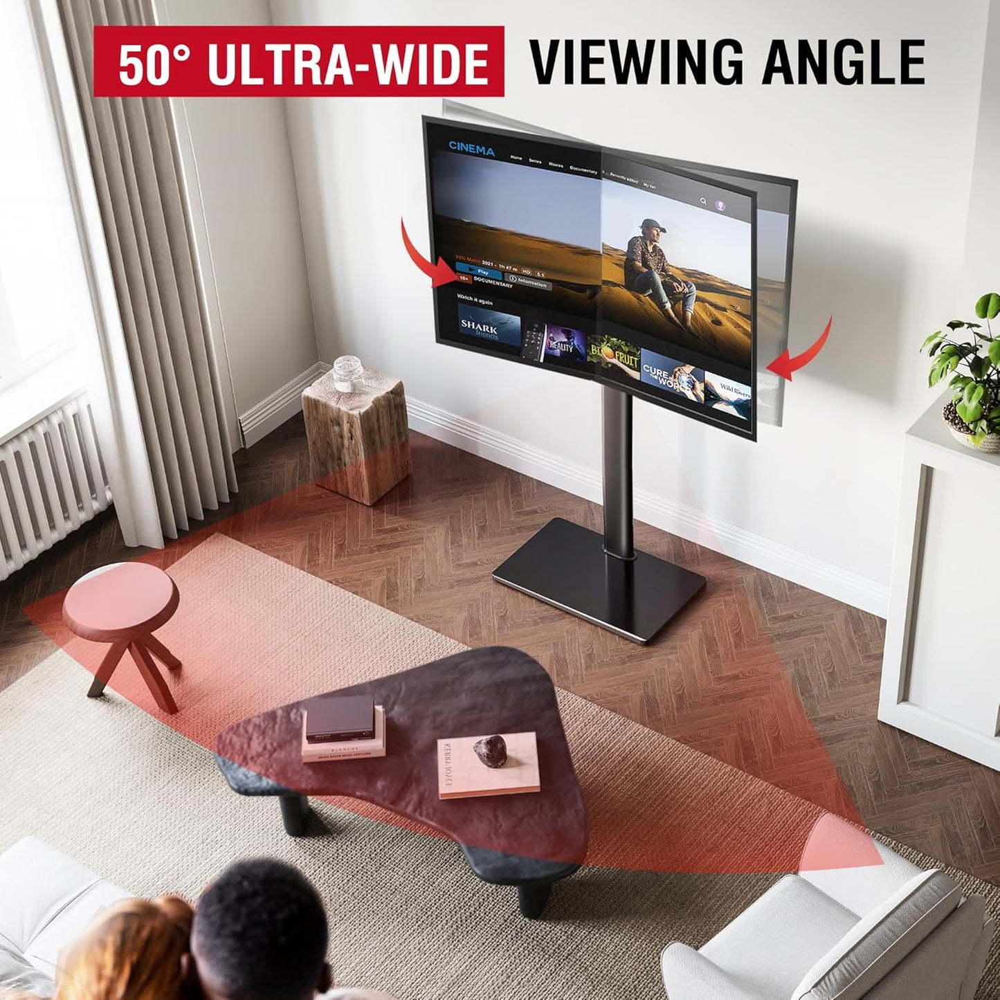 Swivel TV Floor Stand for 43-75 Inches TVs, 10 Level Height Adjustable Corner Extra Tall TV Stand Mount for Living Room/Bedroom, Holds up to 110 lbs,MAX VESA 600x400mm,Black