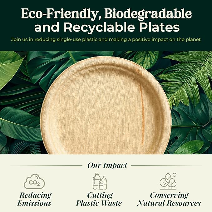 Koala love Palm Leaf Plates 10 Inch Bamboo Paper Disposable 50 Bulk Dinner Round Party Plates Event Tableware Eco Biodegradable Compostable Wooden Plate Best Alternative to Plastic Plate