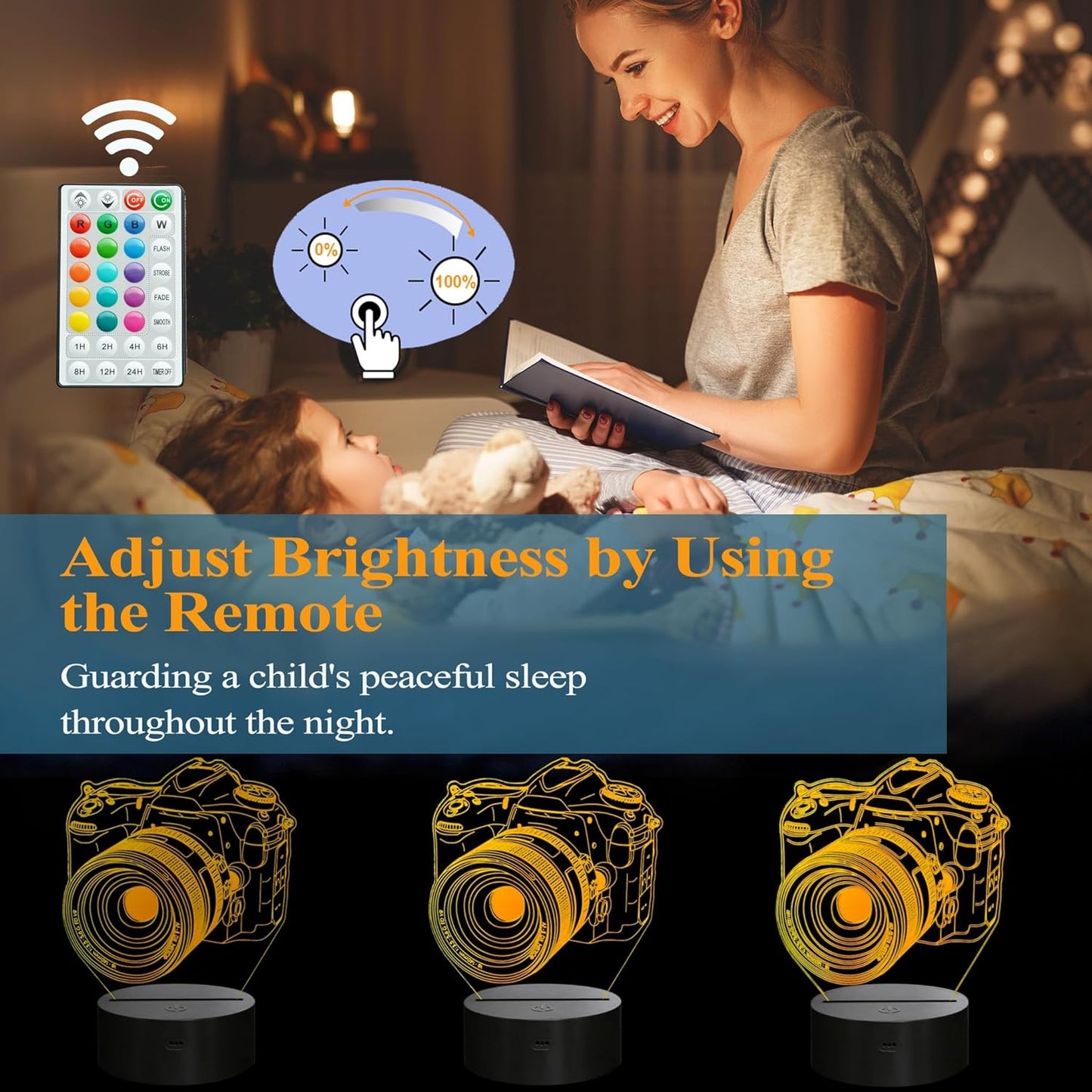 Photographer Gifts for Men, Camera 3D Night Light with Remote Control, 16 Colors Changing, Timer, Dimmable, RGB Flashing Mode, Photography Gifts Gifts for Men Women Christmas Decor