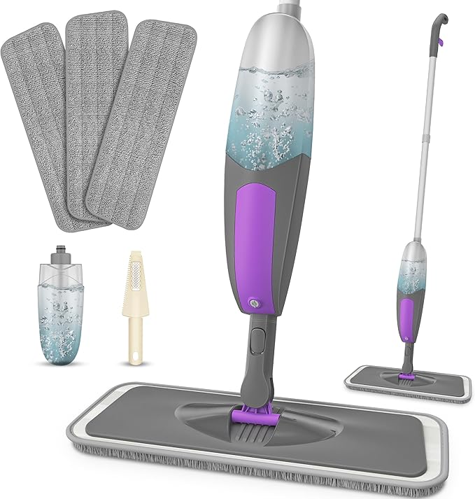 Spray Mops for Floor Cleaning - HOMSIER Microfiber Mop Wet Dry with 3 Washable Pads 550ML Refillable Bottle for Hardwood Wood Laminate Tile Marble Kitchen Home Hard Floors