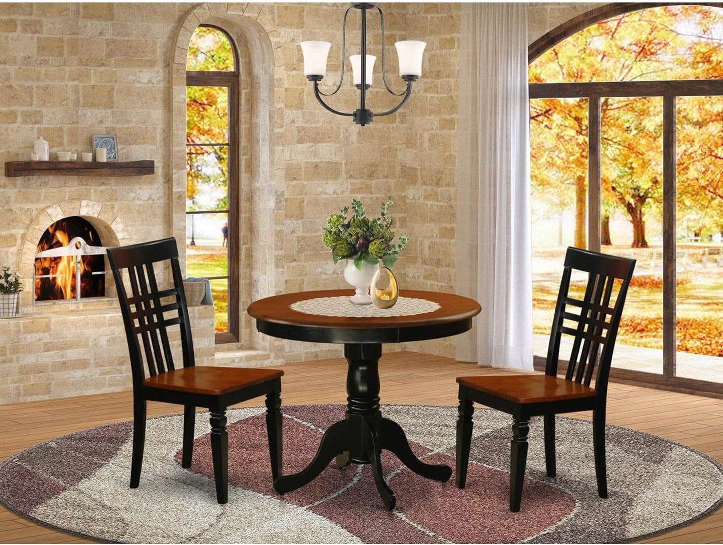 East West Furniture ANLG3-BCH-W 3 Piece Dining Room Table Set Contains a Round Kitchen Table with Pedestal and 2 Dining Chairs, 36x36 Inch, Black & Cherry
