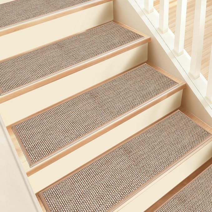 Stair Treads for Wooden Steps, 4 Pack 8" X 30" Beige Stair Runner Carpet Indoor with Reusable TPE Adhesive Backing, Carpet Stair Treads for Kids Elders and Pets, Prevent Slipping on Stairs
