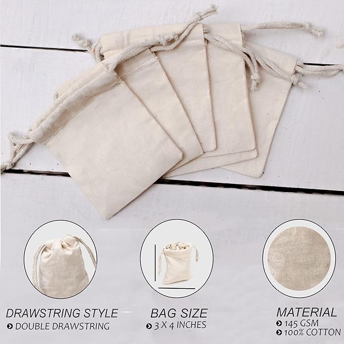 4x6 inches Natural Cotton Double Drawstring Reusable Produce Muslin Bags – Multipurpose Drawstring Storage Pouch for Everyday Use (Pack Of 1)