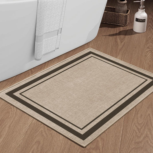 chakme Bathroom Rugs Mat 36x24, Ultra Thin Non Slip Bath Mat Large Quick Dry Absorbent Bath Mat for Bathroom Floor, (Light Beige, 36"x24")