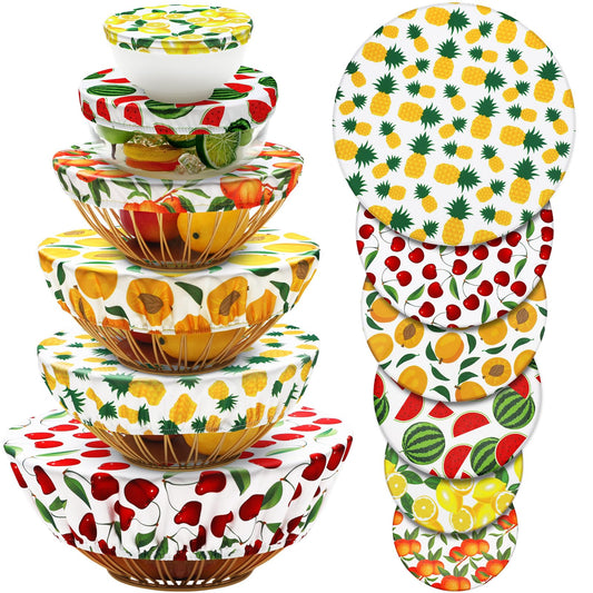 CHENGU 12 Pcs Reusable Bowl Covers Bulk 5 Size Elastic Cloth Fabric Bowl cover for Bread Proof Rising Sourdough Dish Food Stretchy Storage(Fruit Style,Bright Color)