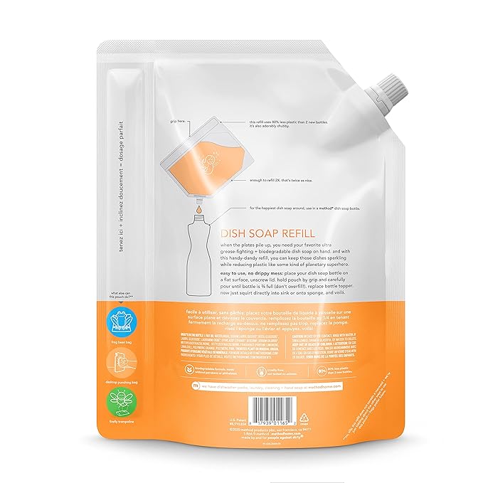 Method Dish Soap Pump Refill, Clementine, 36 Ounce