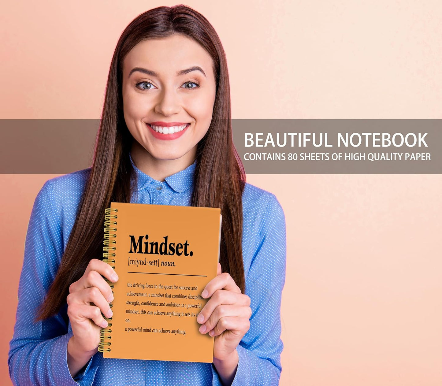 Knibeo Mindset Inspirational Notebooks Journal - Notebooks for School, 5.5×8.3 Inch Inspirational Spiral Bound Notebook with 164 Pages, College School Supplies(Orange Color)