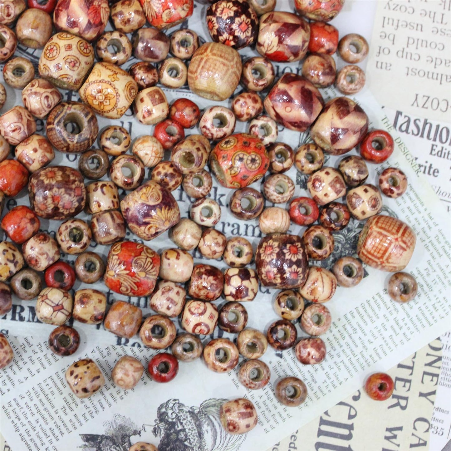 300pcs Mixed Painted Drum Wood Spacer Beads, BetterJonny Barrel Wood Beads Loose Wood Beads Bulk for Hair, DIY Making Bracelet Necklace Jewelry Craft Project（16mm,12mm,10mm）
