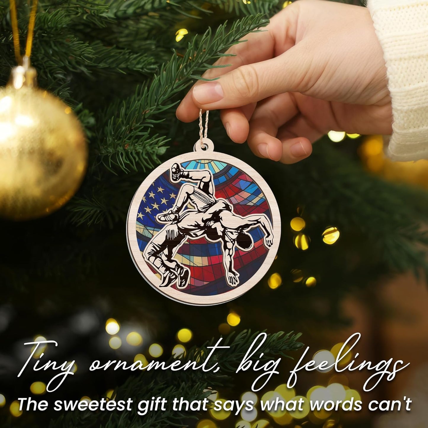 FLAGWIX Christmas Wrestling Gifts for Teen Boys - Suncatcher Christmas Ornaments 2025 Tree Decorations - Wrestling Ornaments for Tree, Sports Gifts for Men Boy 12-14, Sports Ornament, Coach Gift Ideas