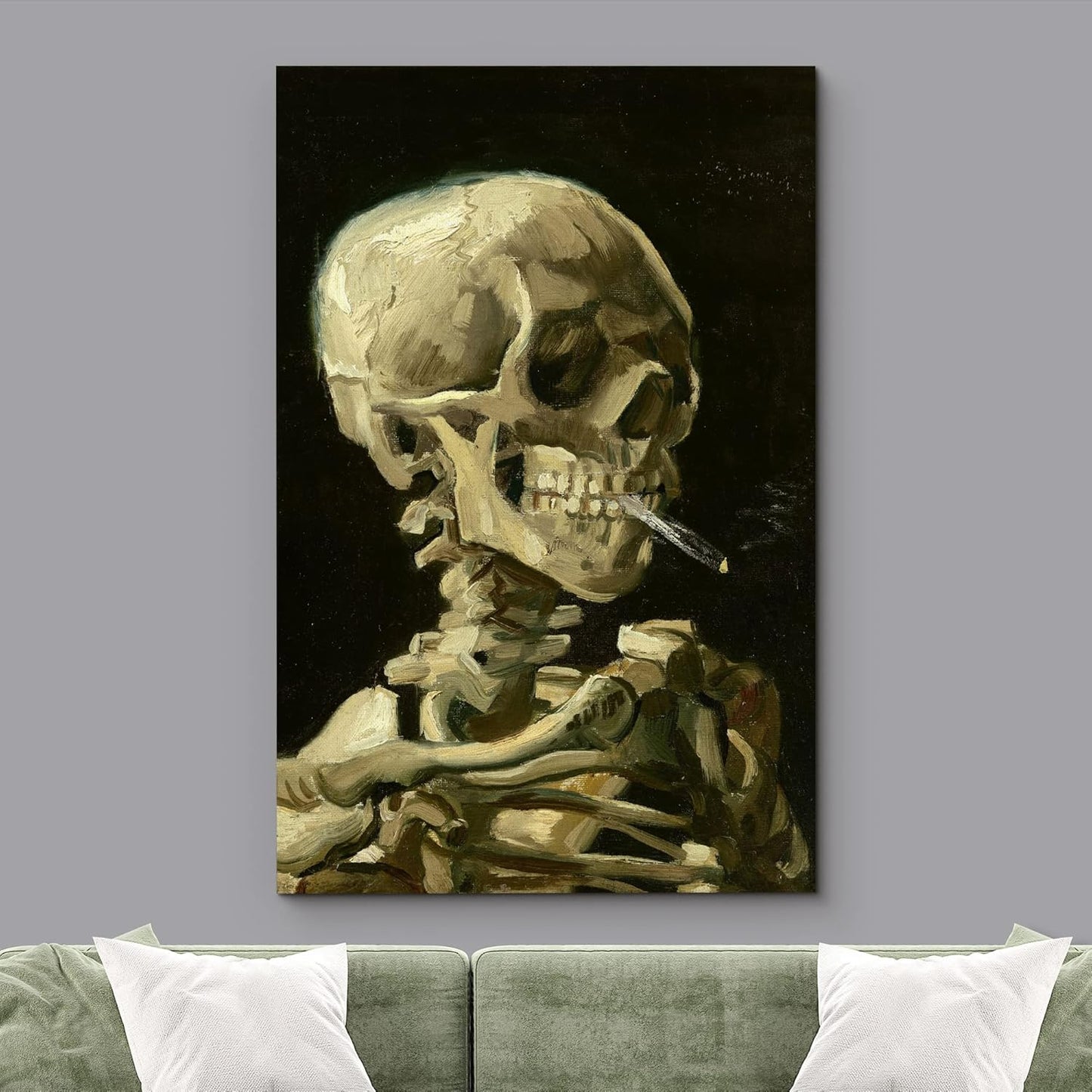 wall26 Canvas Print Wall Art Head of a Skeleton with Burning Cigarette by Vincent Van Gogh Nature Wilderness Illustrations Fine Art Relax/Calm Multicolor for Living Room, Bedroom, Office - 16"x24"