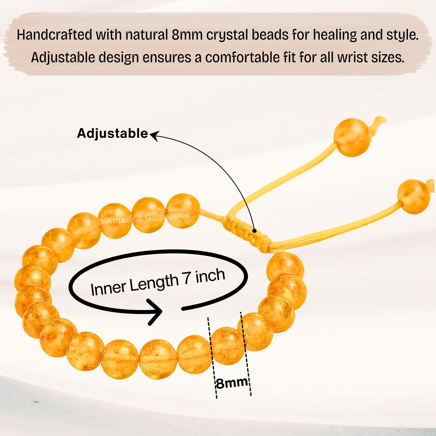 Amazing Gemstone Amber Quartz Bracelet for Women Men's Gifts - Protection Healing Crystal Bracelet - 8mm Gemstone Beaded Adjustable Bracelet Pulseras Para Hombres Mujer Stocking Stuffers