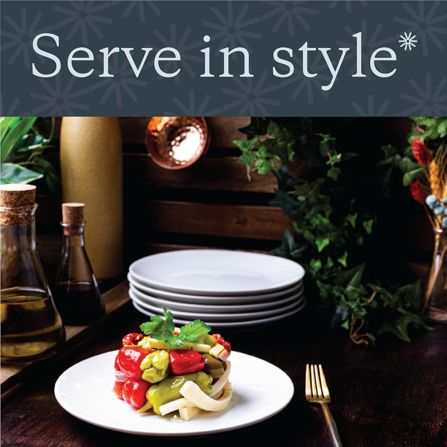 Vikko Salad Plate, Set of 6 White Plates, Fine Porcelain, Stackable 8 Inch Salad Plates, Dishwasher Safe, 8/'' Salad Plate