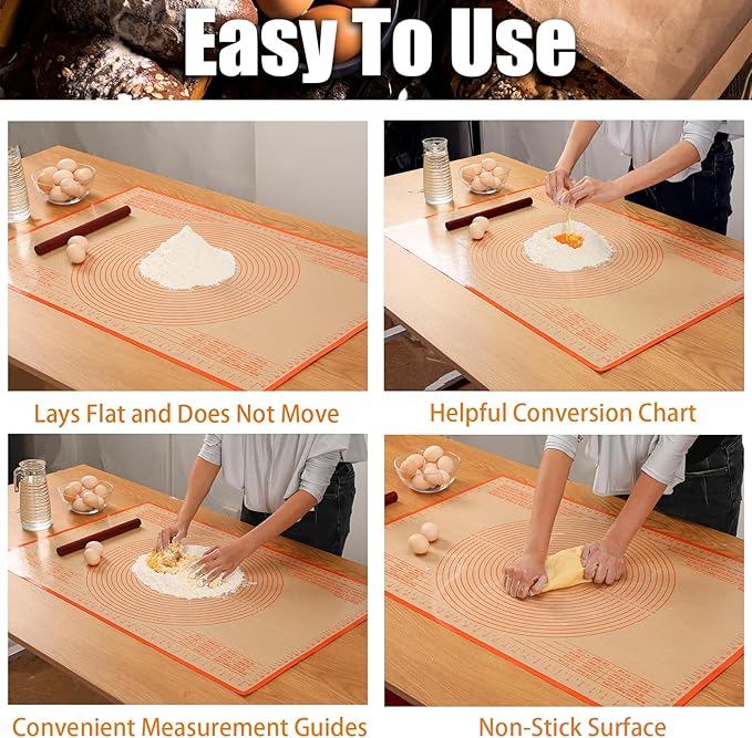 Silicone Pastry Mat 36x24 Inch Nonstick Baking Mat -Perfect for Doug, Pastry, Dough Rolling, Kneading Board, Pie Crust, Fondant, Bread, Pasta/Pizza, Kitchen Counter Mat