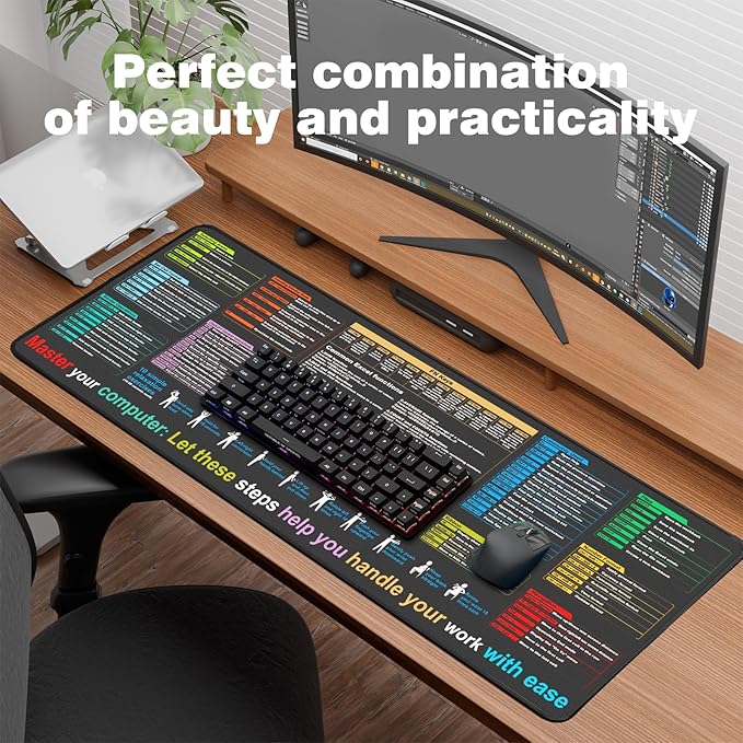 Excel Cheat Sheet Desk pad—Contains 9 Major Excel Function modules|Large XXL Size（35.45 * 15.75 inch）|Desk mat for Keyboard and Mouse|Work、Study、Gaming Mouse pad|Waterproof、Anti-Slip Large Mouse