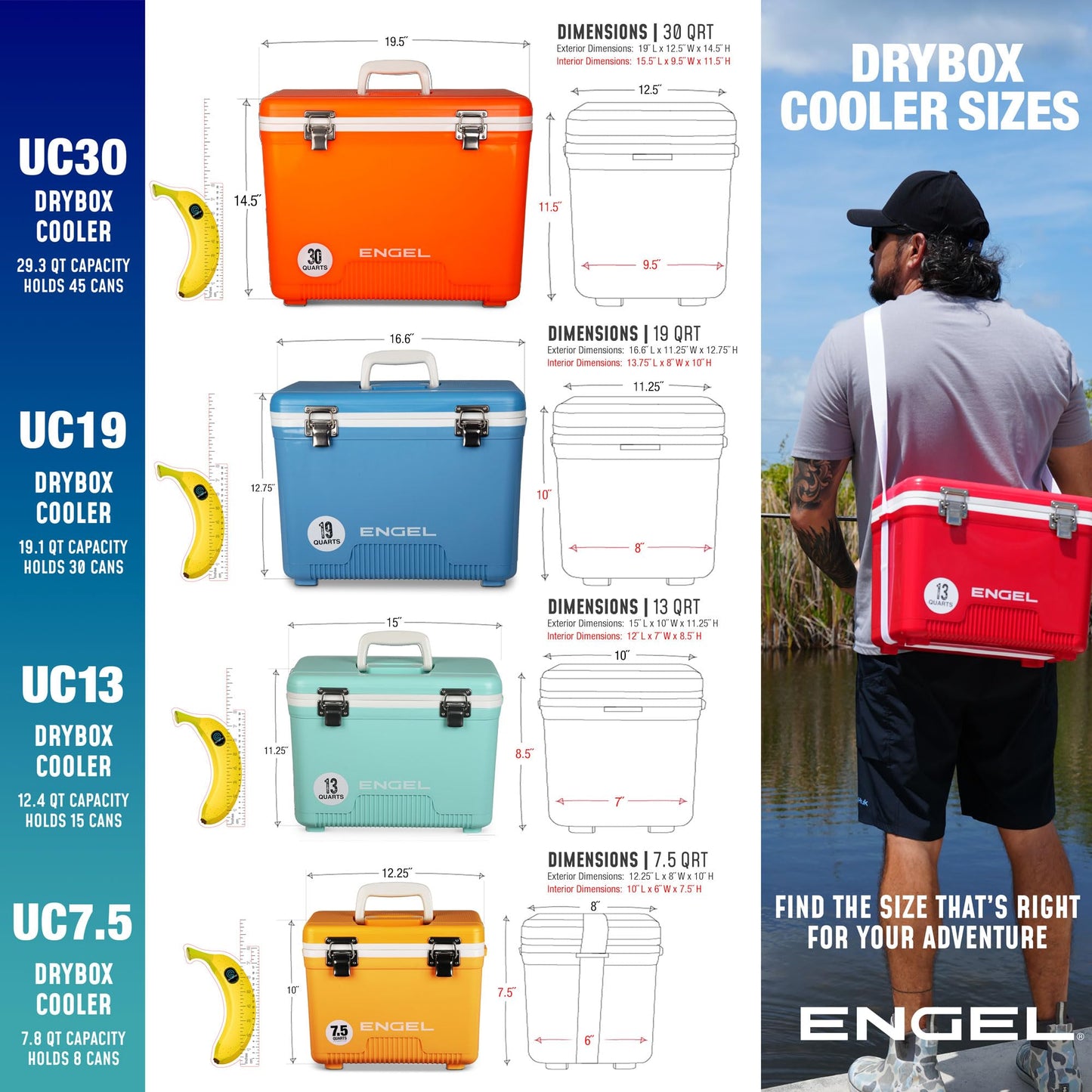 Engel UC7 7.5qt Leak-Proof, Air Tight, Drybox Cooler and Small Hard Shell Lunchbox for Men and Women in Arctic Blue