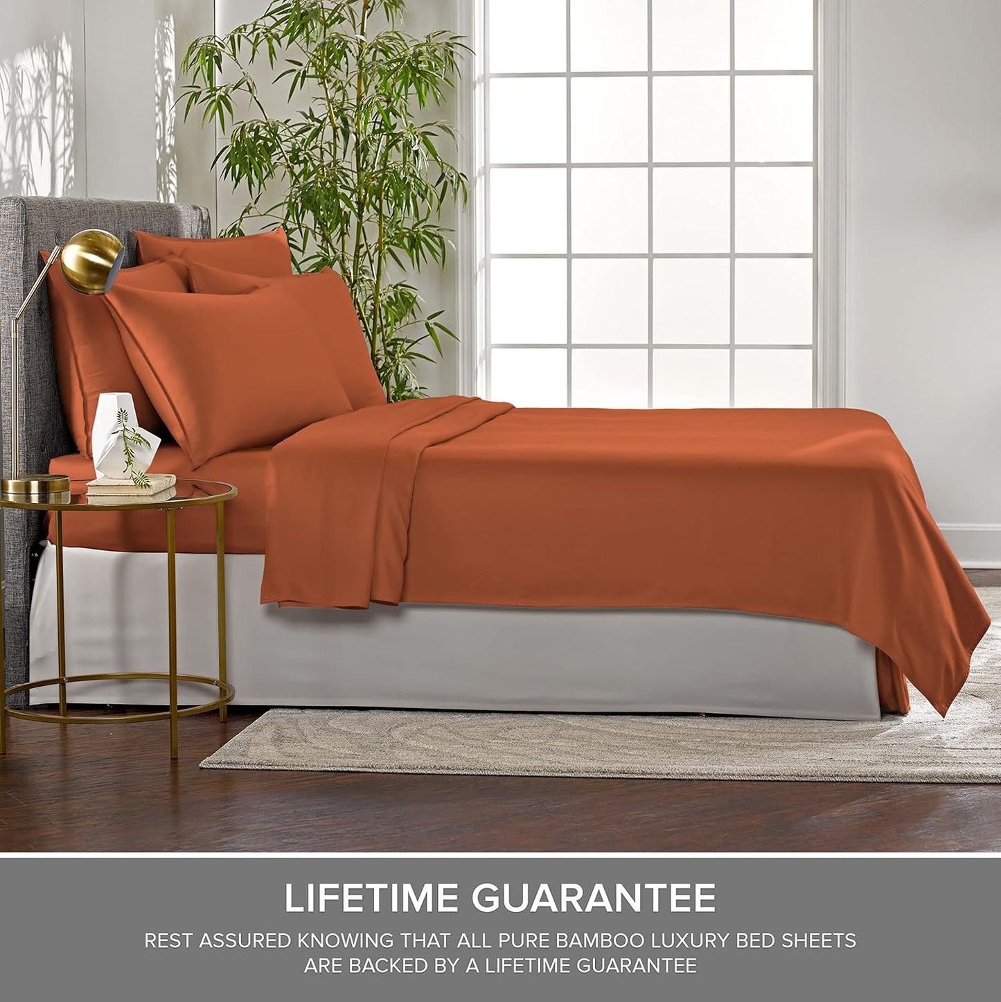Twin Sheets by Pure Bamboo, Genuine 100% Organic Viscose Derived from Bamboo Bed Sheet Set, Luxuriously Soft & Cooling, Double Stitching, Lifetime Quality Promise (Twin, Terracotta)