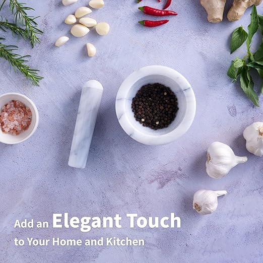 Marble Mortar and Pestle Set, 150ml, Spice Grinder, Herb Ginder, Unpolished Marble Spice Crusher, Kitchen Utensil (4"X4"), Taiwan Select