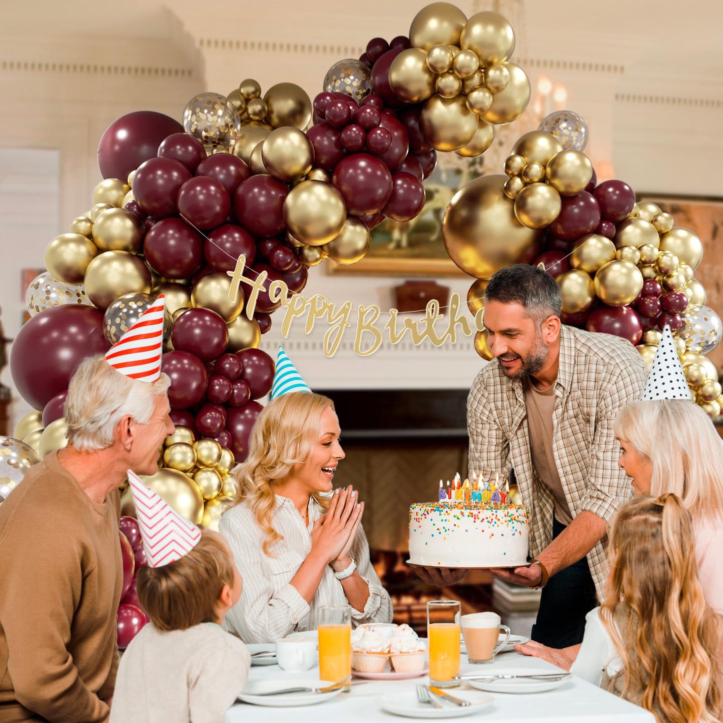 Burgundy Balloon Arch Garland Kit with Burgundy Maroon Gold Confetti Balloons for Birthday Graduation Bridal Shower Party Decorations