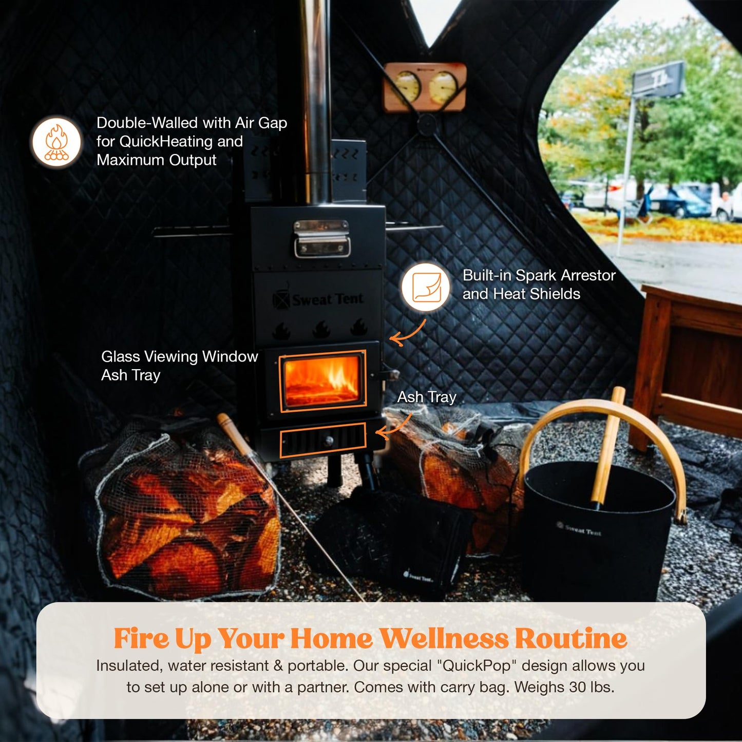 SweatTent Portable Outdoor Sauna (Extra Large) Standard Bundle – Complete Kit with Stove, Sauna Rocks, Basket, Gloves, Fire Poker, Thermometer, Quick Assembly, 10 Adults, Backyard & Camping
