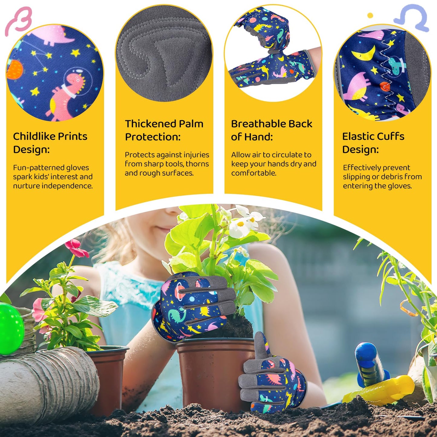 Granila Gardening Gloves for Boys Girls Ages 8-12, Breathable Soft Safety Garden Yard Work Gloves for Kids Children Leather Thorn Proof for Playing, Digging, Planting,Pruning
