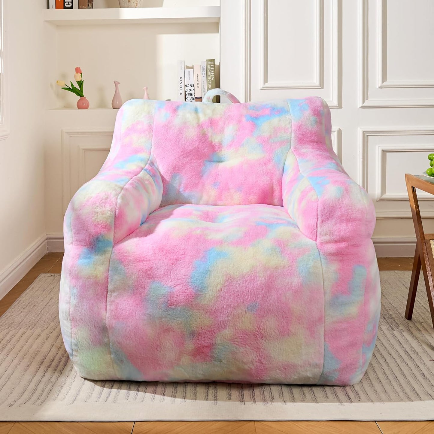 Large Bean Bag Chairs for Adults & Kids, 3FT Memory Foam Bean Bags with Filler, Ultra Soft Faux Fur Fabric - Fluffy Bean Bag Chair for Living Room Bedroom College Dorm (Colorful)
