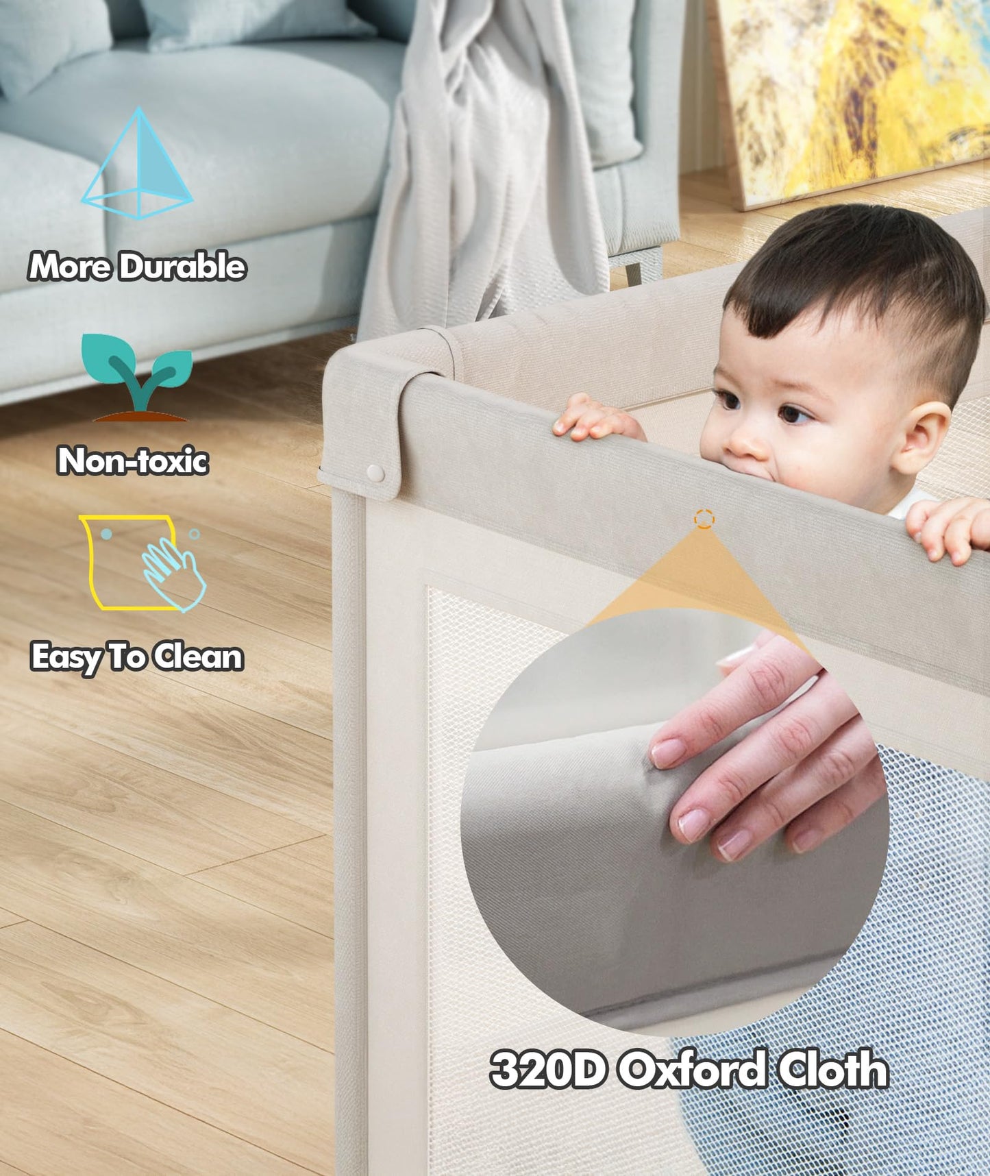 Mloong Baby Playpen with Mat, 59x59 Inches Extra Large Playpen for Babies and Toddlers, Indoor & Outdoor Activity Center, Safety Baby Fence