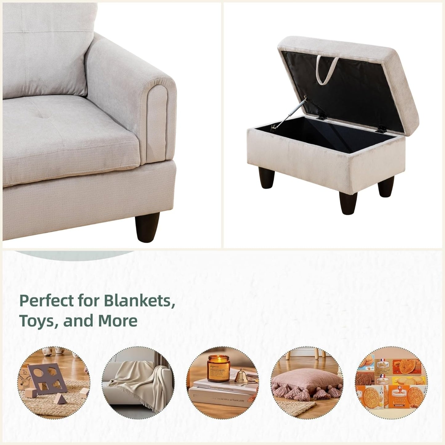 L Shaped Sectional Couches for Living Room, Modern Modular Sectional Sofa with Ottoman Storage, Comfy L Shaped Couch with Chaise for Bedroom Apartment Furniture, Gray