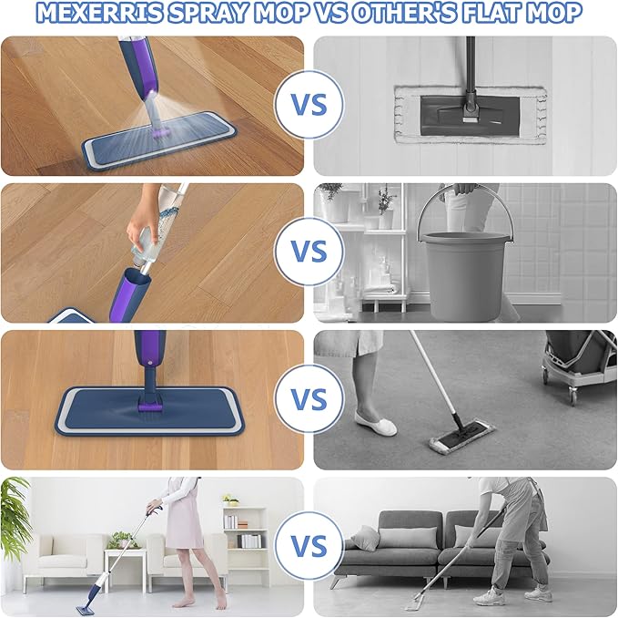 Spray Mops for Hardwood Floor Cleaning: MEXERRIS Microfiber Wet Jet Mops with 2 Bottles - 4 Washable Pads for Swiffer PowerMop - Dry Dust Home Commercial Use for Laminate Tile Vinyl Wood Floors