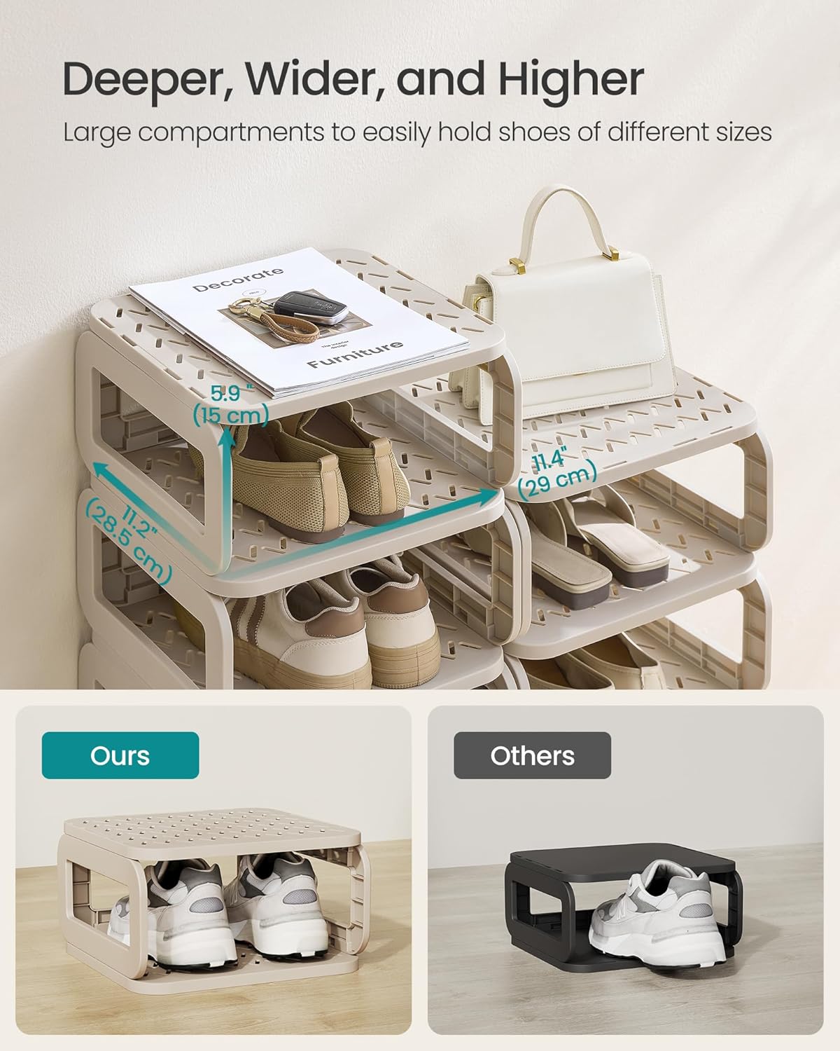 SONGMICS Shoe Rack, Shoe Organizer, 6 Shelves, Shoe Storage, Narrow Shoe Shelf, Open Shelf for Entryway, Living Room, Bathroom, Space-Saving, Cappuccino Beige ULPC037K01