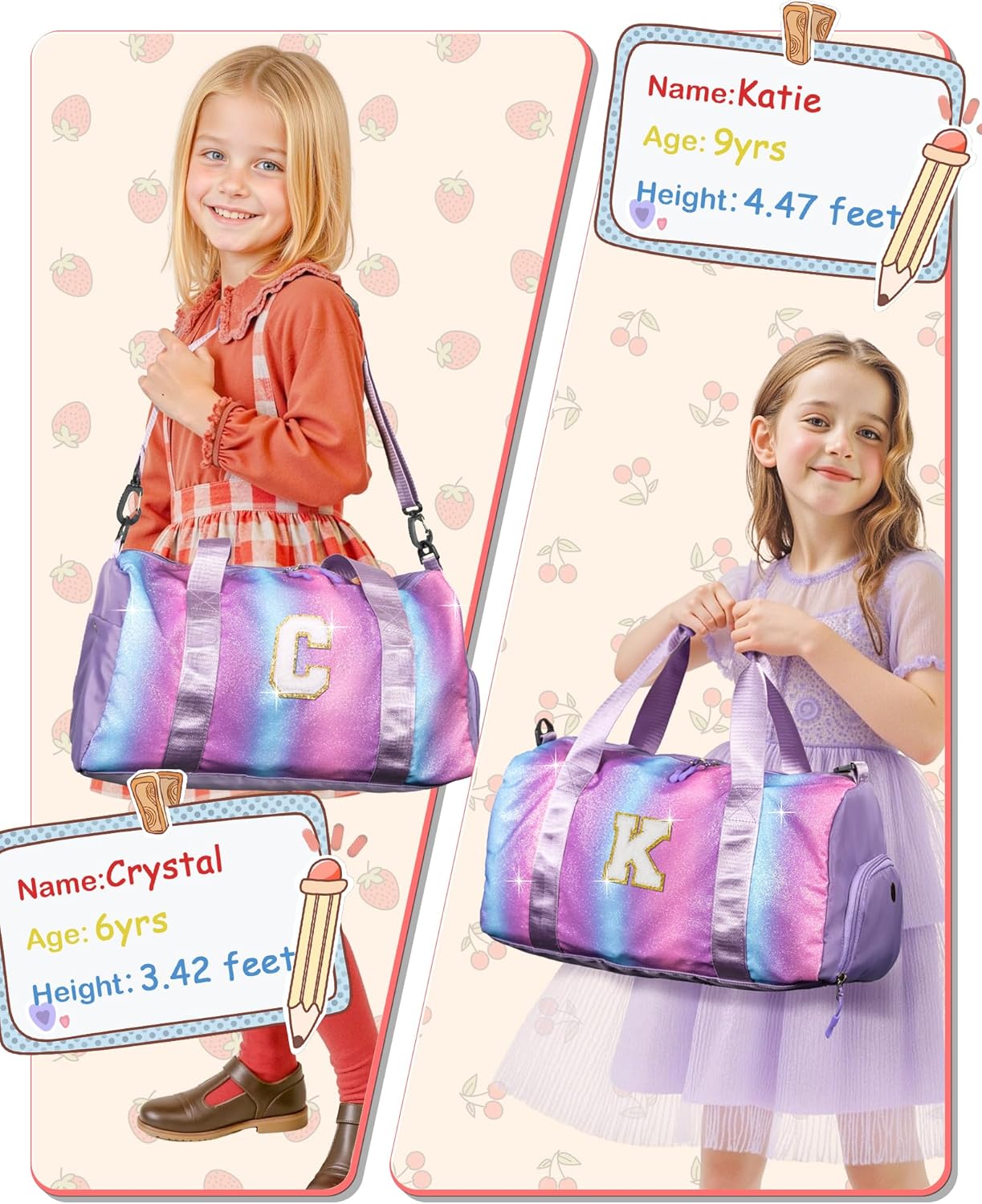 Tween Girls Gifts Trendy Stuff-Girl Gym Bag with Shoe Compartment, Kid Personalized Weekender Overnight Bags, Initial Travel Tote with Makeup Pouch, Preppy Things for Kids (Letter E)