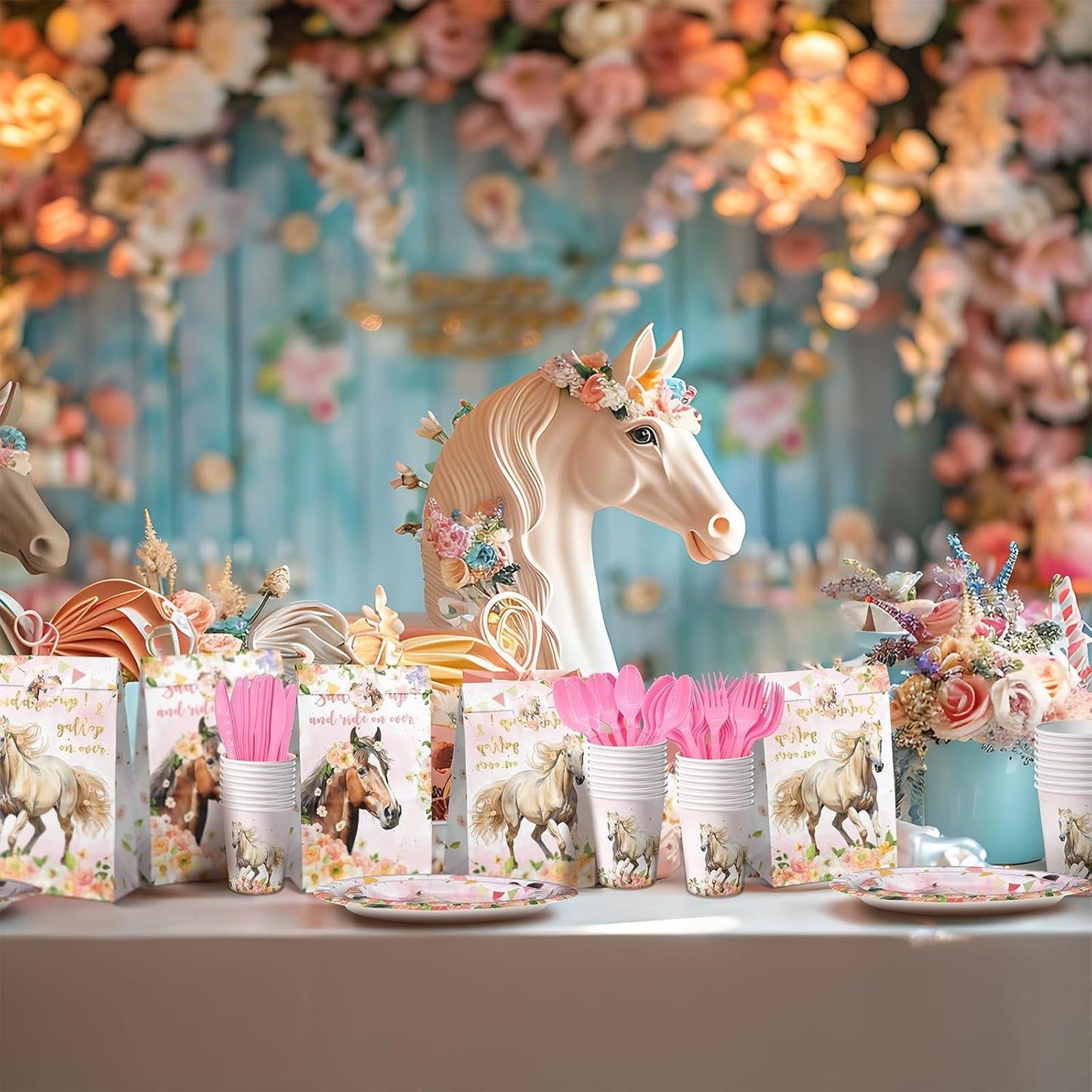 Girl Horse Party Decorations Set - Fun Horse Party Plates, Napkins, and Forks for an Exciting Celebration - Disposable Horse-Themed Party Supplies for Birthdays and Events