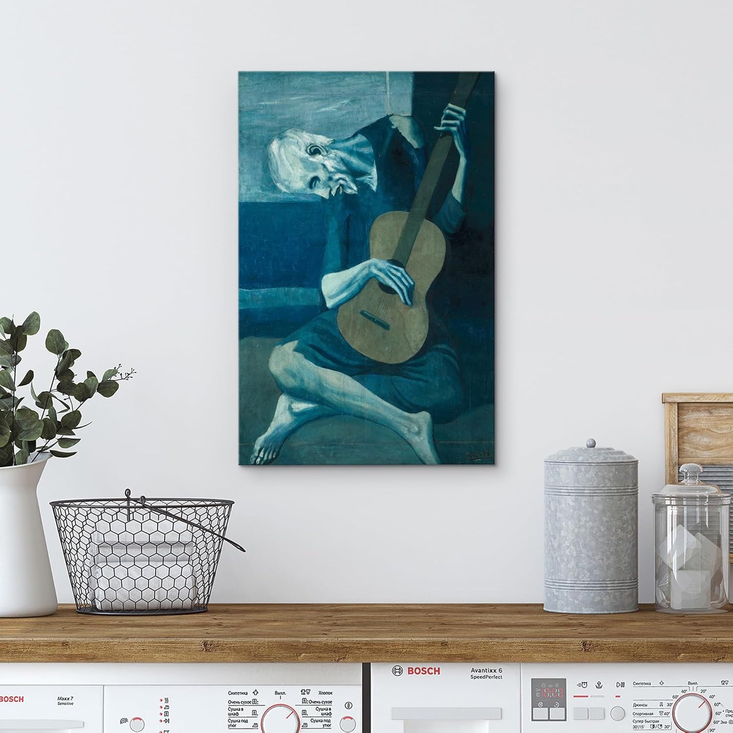 wall26 Canvas Print Wall Art The Old Guitarist by Pablo Picasso Cultural People Oil Painting Fine Art Traditional Dramatic Multicolor Ultra for Living Room, Bedroom, Office - 32"x48"
