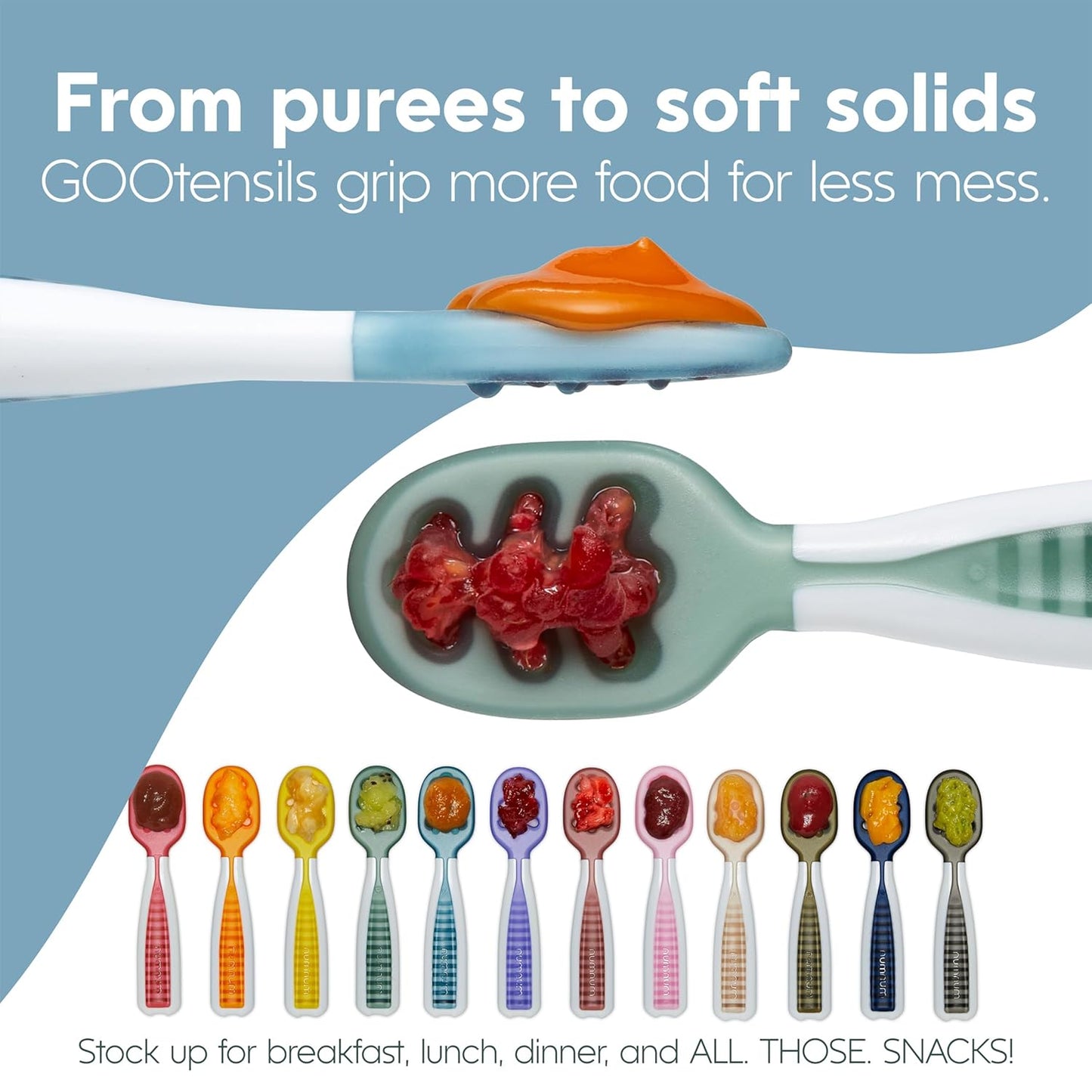 NumNum Baby Spoons Set, Baby Essentials Pre-Spoon GOOtensils for 6+ Months, First Stage Self-Feeding Spoons for Baby Led Weaning (BLW), Silicone Toddler Utensils, BPA-Free, 4 Pack Beach Picnic
