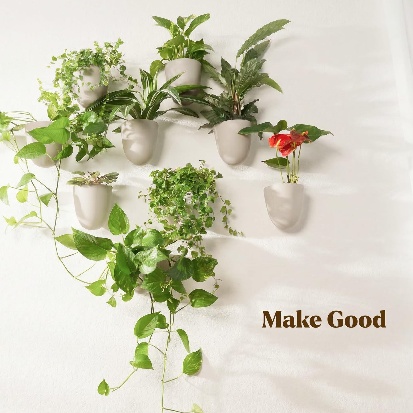 Make Good PlantPod Luxe - Self-Watering Wall Planters (Set of 6, Stone) - Easy to Water and Install - Lightweight - Design Your Own Vertical Garden - Wall Planters for Indoor Plants