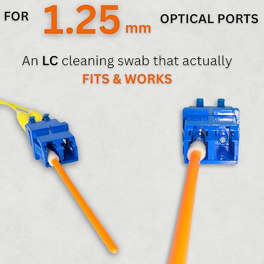 Fiber Optic Cleaning Swabs - 100 pack - LC 1.25mm - For Cleaning Optical Components. Lint Free Anti-Static Swabs, Cleaning stick for Ports and Adapters, LC Connector Cleaner Tool for Field Use