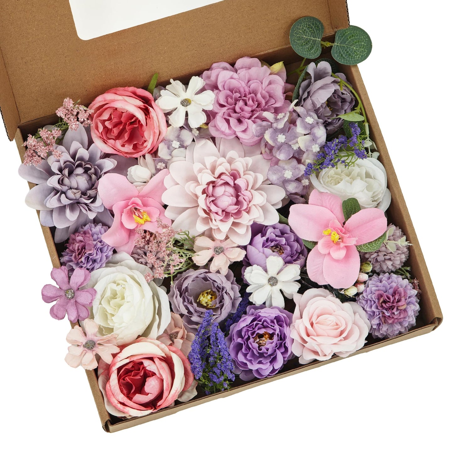 TUEVAK Purple Artificial Silk Flowers Combo with Dahlias, Roses & Green Stems for DIY Wedding Bouquets, Party, Baby Showers, Table Centerpieces and Home Decor